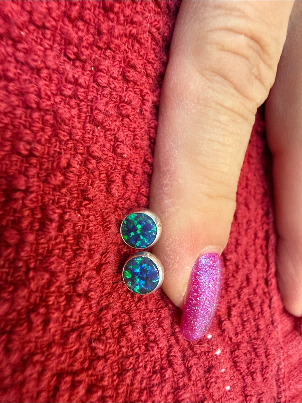 Sterling Silver opal Blue-Green Stud Earrings